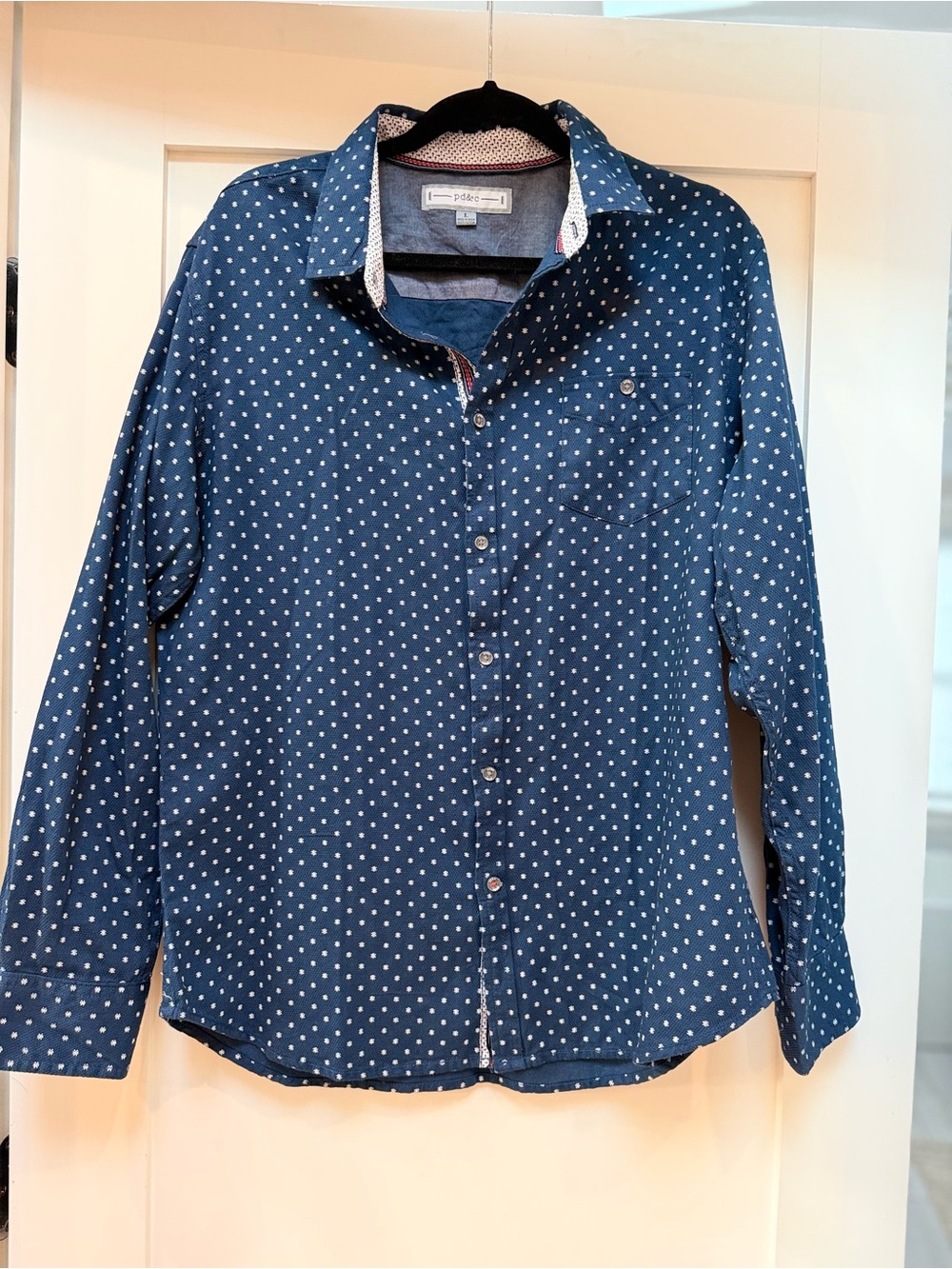 PDC Men's Navy Blue Polka Dot Button-Up Shirt